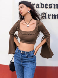 Elegant Women’s Ruffled Square Neck Long Sleeve Blouse for Casual & Office Outfits