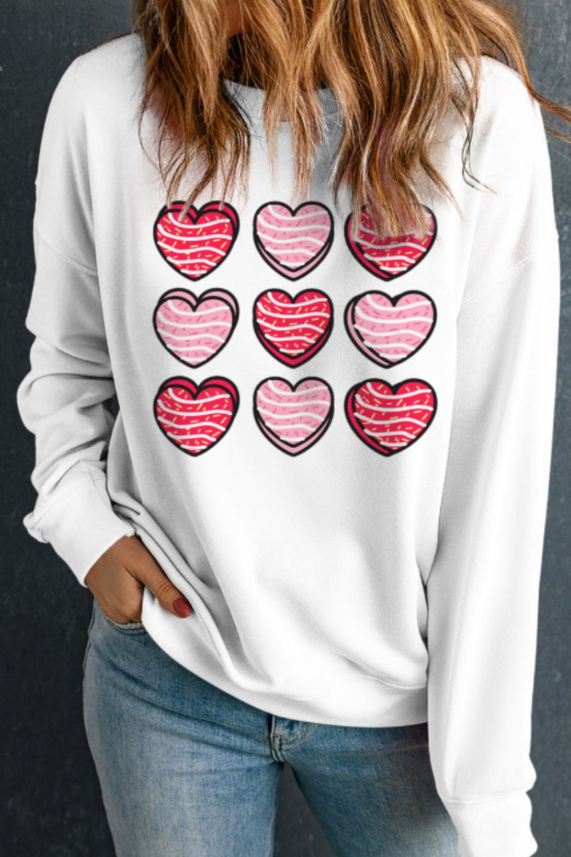 Valentine's Day Heart Round Neck Long Sleeve Sweatshirt Trandify Deal