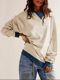 Contrast Trim Round Neck Long Sleeve Sweatshirt Trandify Deal