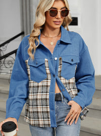 Plaid Button Up Long Sleeve Denim Jacket Trandify Deal