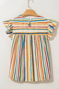 Women's Colorful Striped Cap Sleeve Blouse – Trendy Summer Top for Casual & Office Outfits