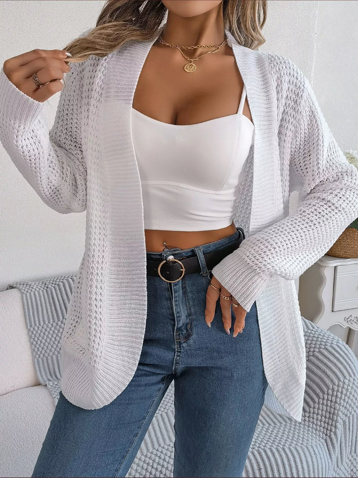 Chunky Knit Cardigan with Pockets - Open Front Women's Sweater