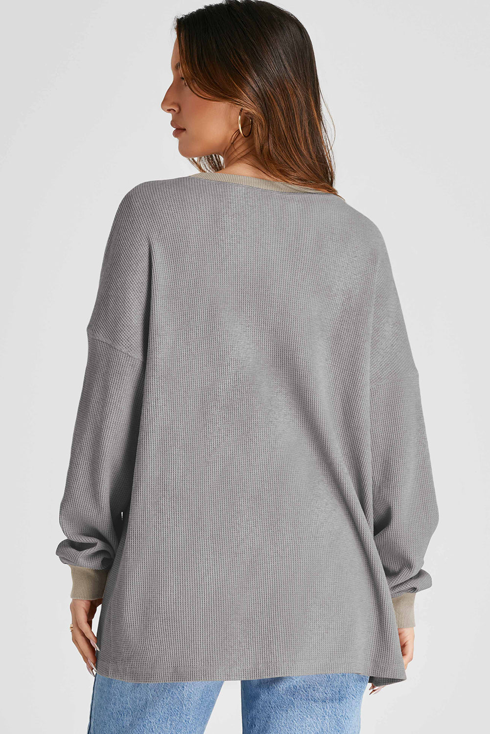 Waffle-Knit Long Sleeve Sweatshirt Trandify Deal