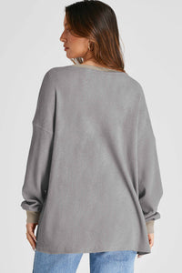 Waffle-Knit Long Sleeve Sweatshirt Trandify Deal