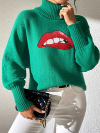 Lip Turtleneck Long Sleeve Sweater Trandify Deal