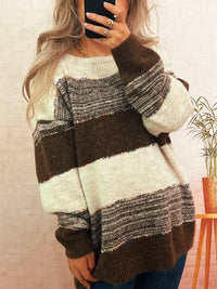Women's Color Block Sweater | Casual Dropped Shoulder Pullover