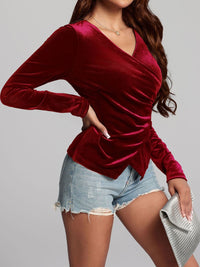 Ruched Surplice Long Sleeve Top Trandify Deal