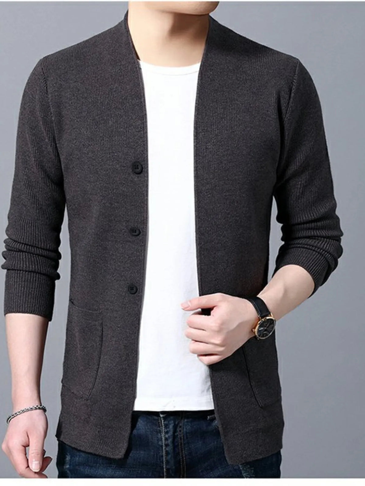 Men’s Plus Size Long Sleeve Cardigan with Pockets – Cozy & Stylish
