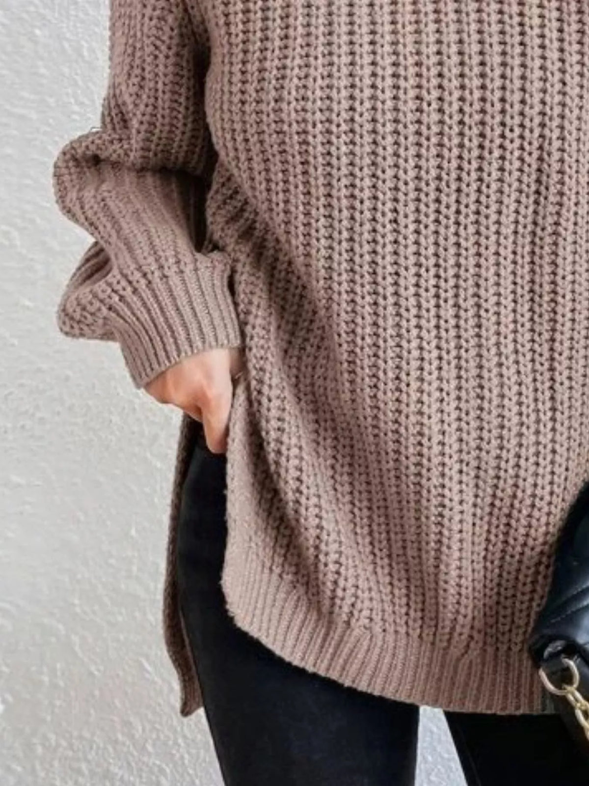 Plus Size Turtleneck Sweater - Ribbed Long Sleeve Top