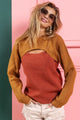 Color Block Sweater Top with Cut Out Neck