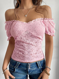 Women’s Off-Shoulder Lace Top – Boho Floral Blouse for Summer Outfits