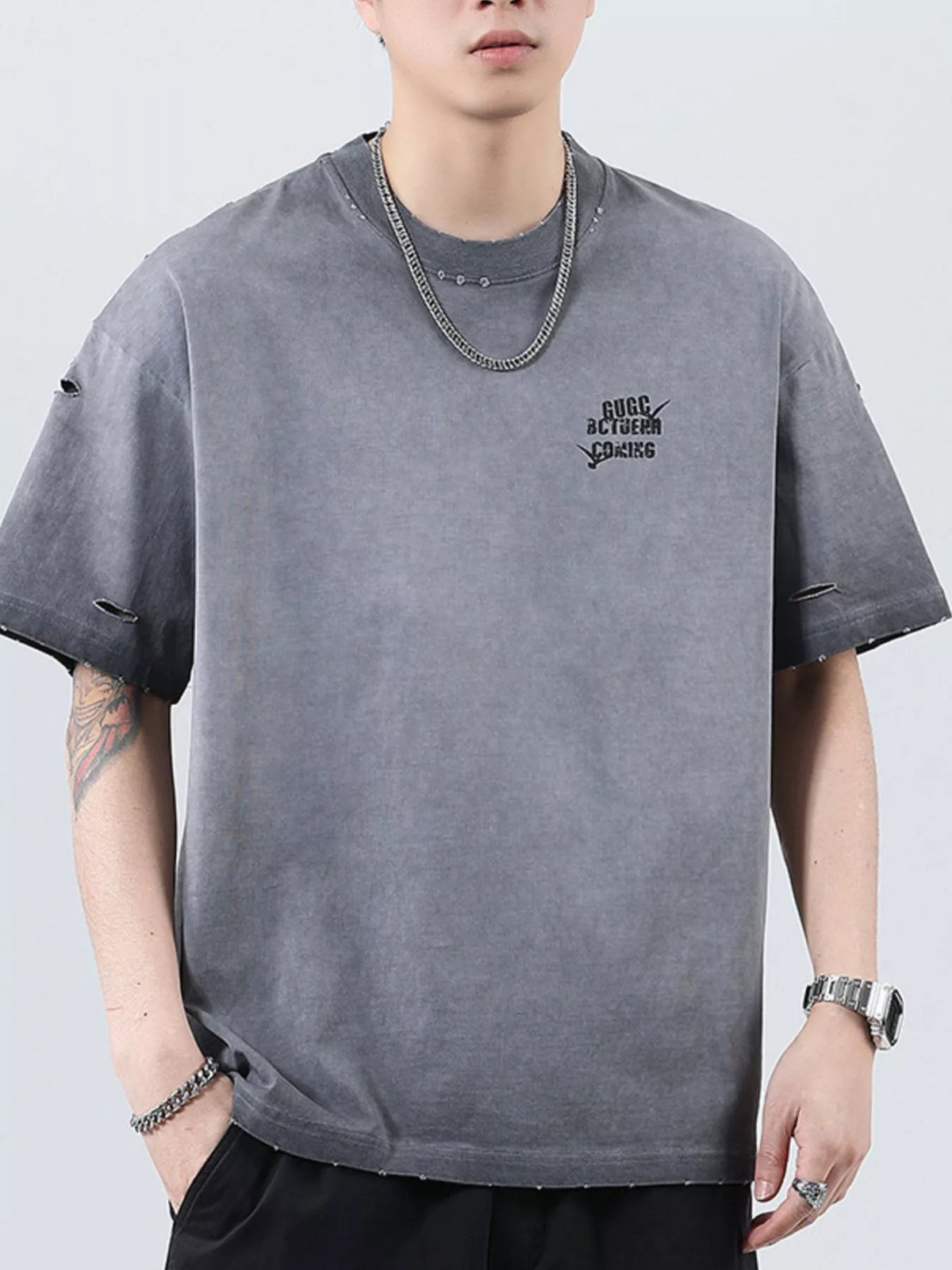 Men's Plus Size Distressed Cotton T-Shirt | Oversized Vintage Tee