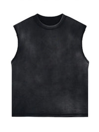 Black men’s casual round neck tank top slim fit breathable cotton‑blend