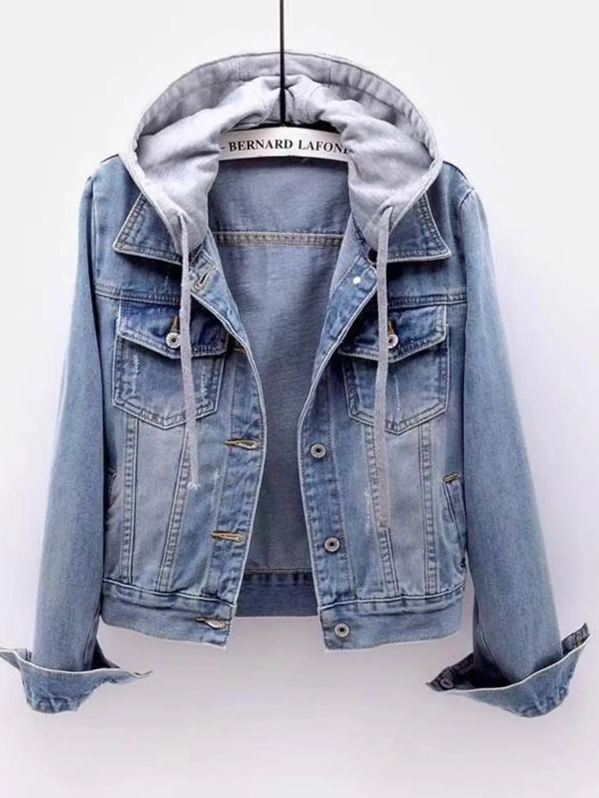 Women’s Oversized Hooded Denim Jacket – Button-Up Drawstring Waist – Plus Size Fashion