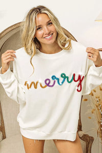 Tinsel Lettering Sweatshirt - Festive Drop Shoulder Top