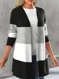 Color Block Open Front Long Sleeve Cardigan Trandify Deal
