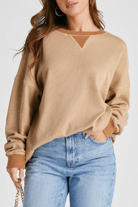 Waffle-Knit Long Sleeve Sweatshirt Trandify Deal
