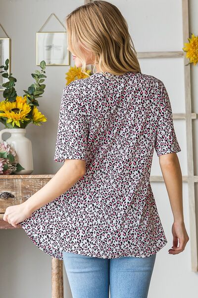 Heimish Plus Size Crisscross Babydoll Top – Women’s Animal Print Short Sleeve Blouse for Summer