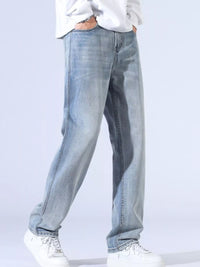 Men's relaxed fit wide leg jeans in blue wash - comfort stretch denim