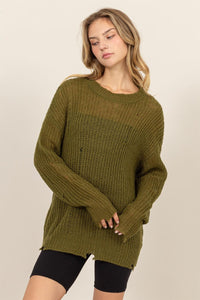 HYFVE Distressed Long Sleeve Knit Top Trandify Deal