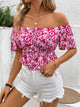 Perfee Peplum Printed Off-Shoulder Short Sleeve Blouse Trandify deal