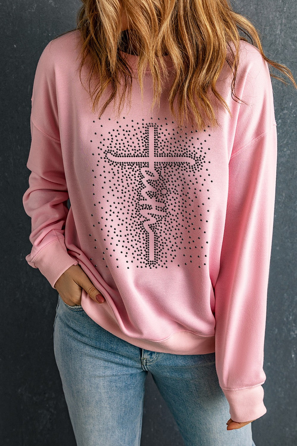 Graphic Round Neck Long Sleeve Sweatshirt Trandify Deal
