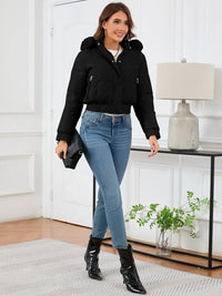 Pocketed Long Sleeve Cropped Hooded Winter Coat Trandify Deal