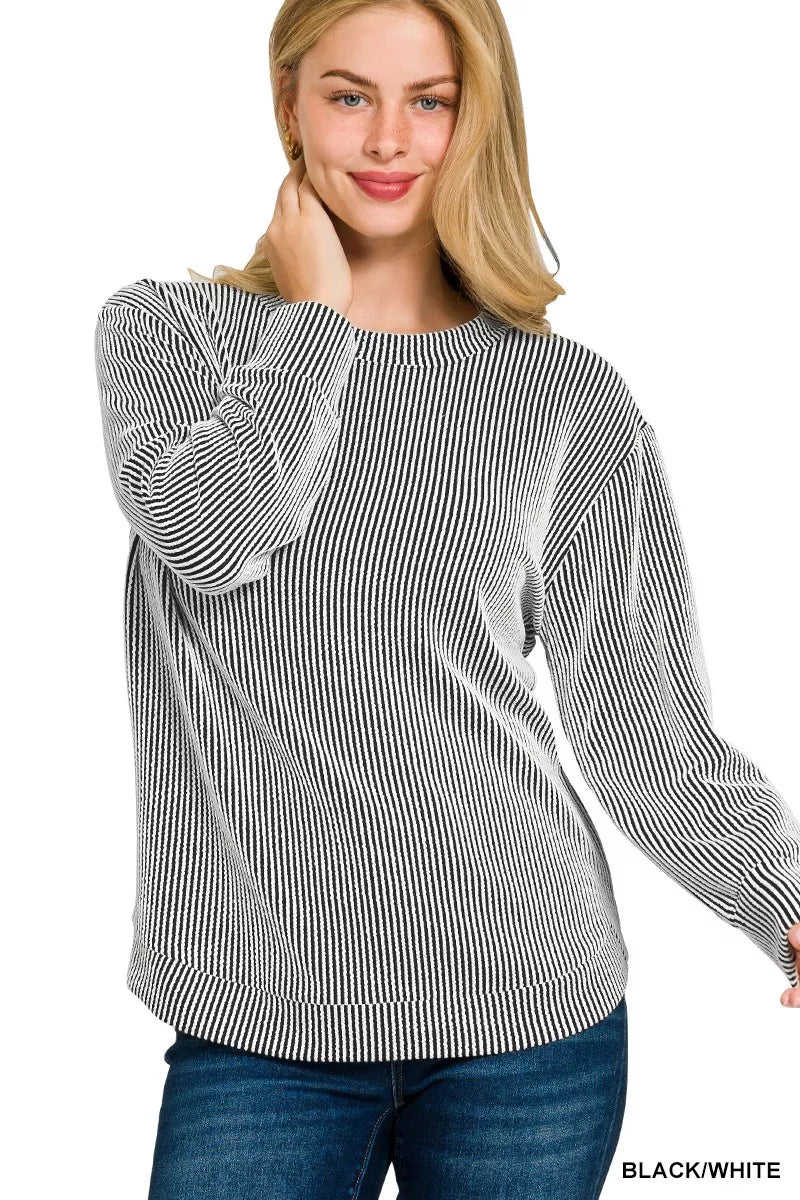 Plus Size Ribbed Long Sleeve Top in Dark Gray - soft crewneck women's basic