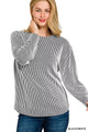 Plus Size Ribbed Long Sleeve Top in Dark Gray - soft crewneck women's basic