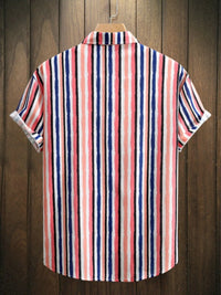 Breathable cotton blend men's shirt with vertical stripes, ideal for warm weather