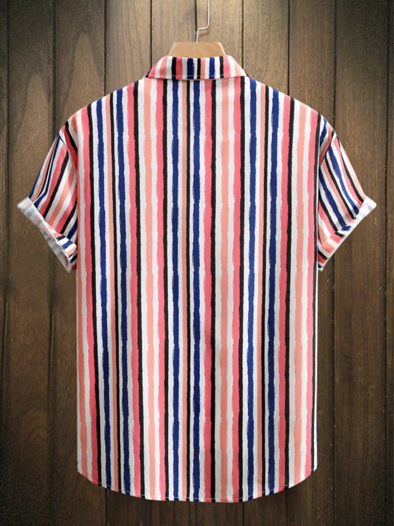 Breathable cotton blend men's shirt with vertical stripes, ideal for warm weather