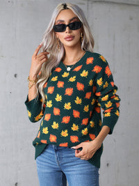 Angel Wings Maple Leaf Round Neck Long Sleeve Sweater Trandify Deal
