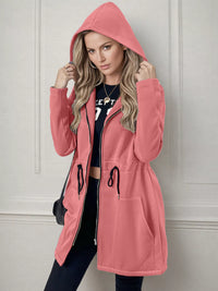 Women's lightweight zip up hoodie jacket in Pink with front pockets.