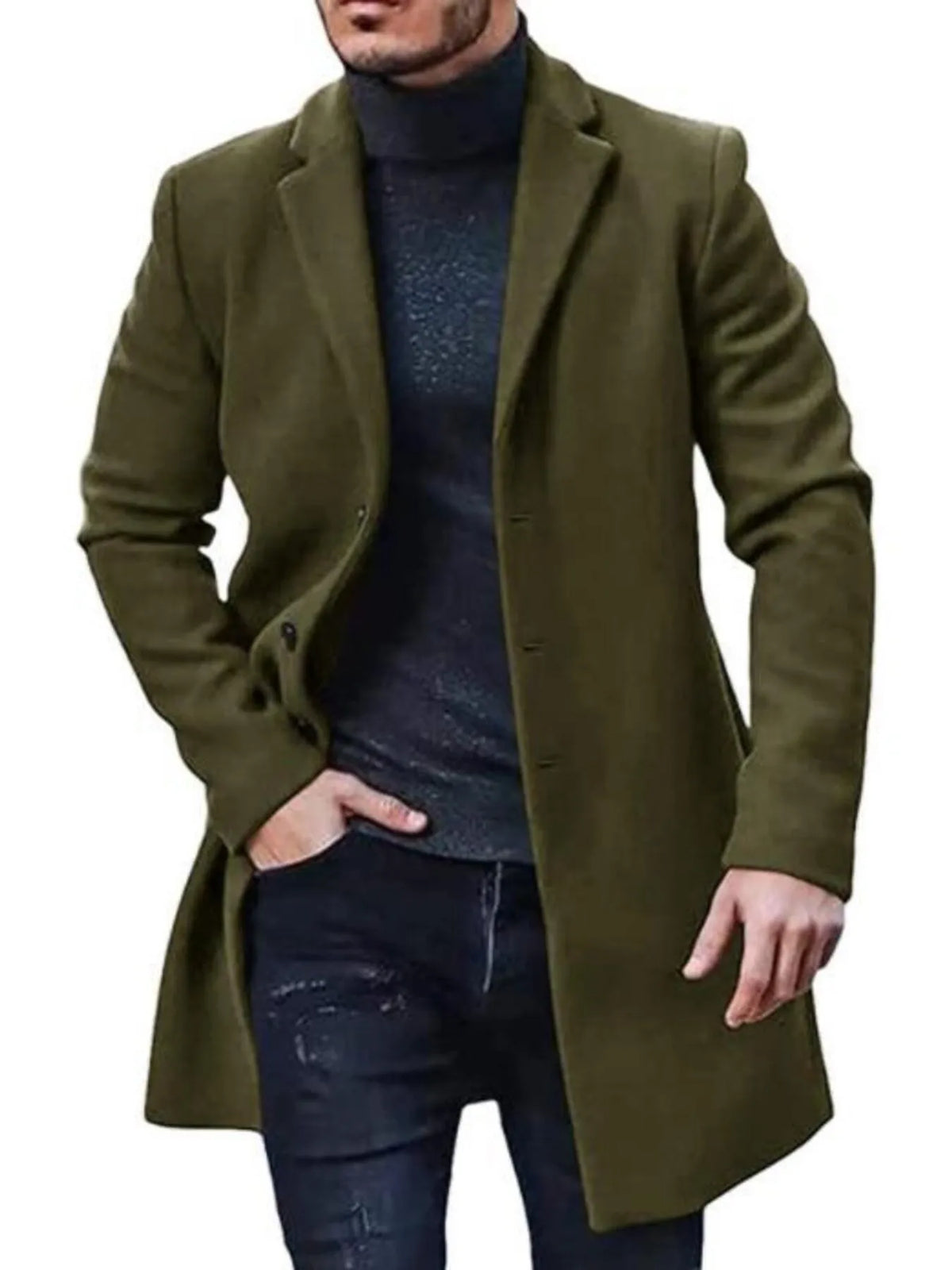 Men’s Plus Size Classic Long Sleeve Overcoat – Winter Wool Blend Coat