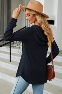 Decorative Button Drawstring Long Sleeve Hoodie Trendsi