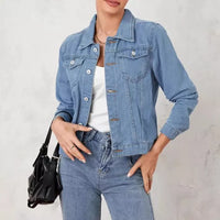 Women's Long Sleeve Denim Jacket - Button Up & Stretch Fit