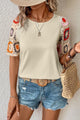 Geometric Round Neck Short Sleeve Blouse - Trandify Deal