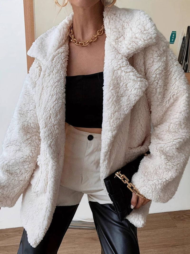 Fuzzy Open Front Long Sleeve Coat Trandify deal