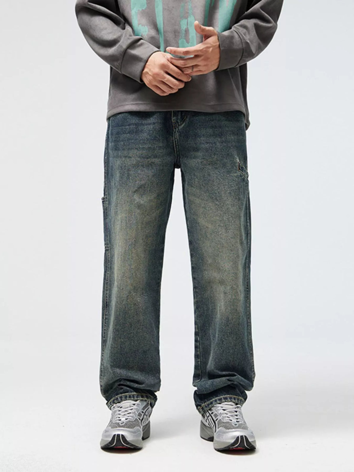 Men's Relaxed Fit Jeans - Washed Comfort Stretch Denim