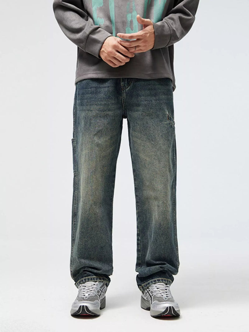 Men's Relaxed Fit Jeans - Washed Comfort Stretch Denim