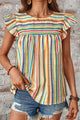 Women's Colorful Striped Cap Sleeve Blouse – Trendy Summer Top for Casual & Office Outfits