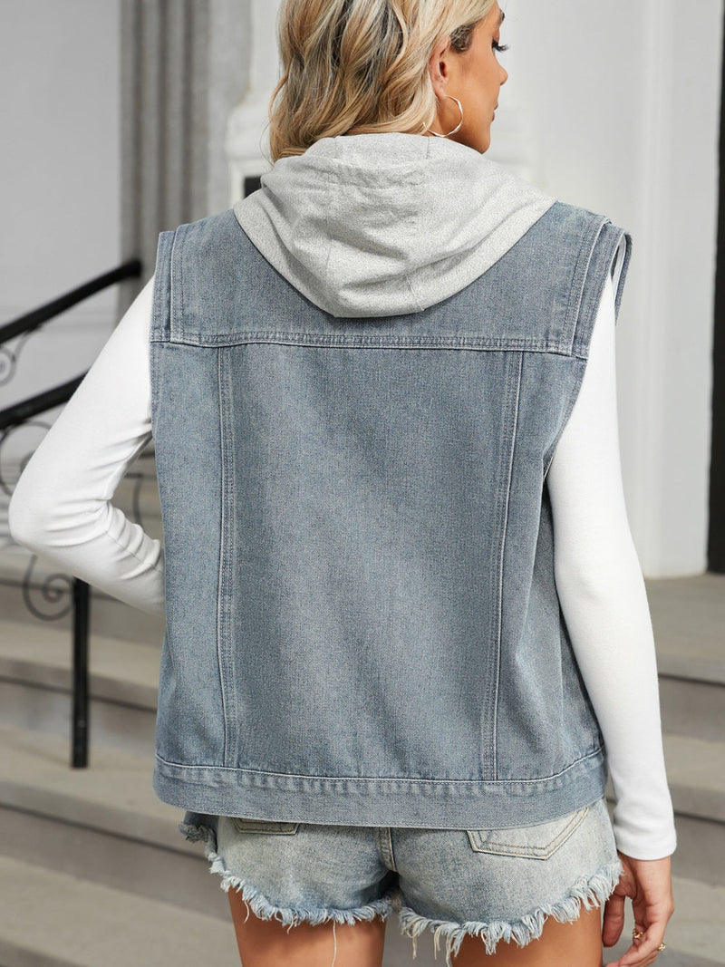 Pocketed Button Up Sleeveless Denim Jacket Trandify Deal
