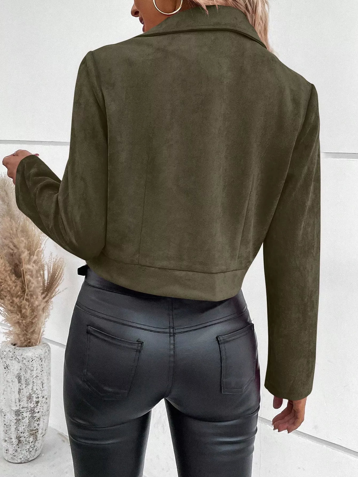 Women's Faux Leather Moto Jacket - Biker Style Zip Detail