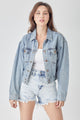 RISEN Full Size Button Down Cropped Denim Jacket Trandify deal