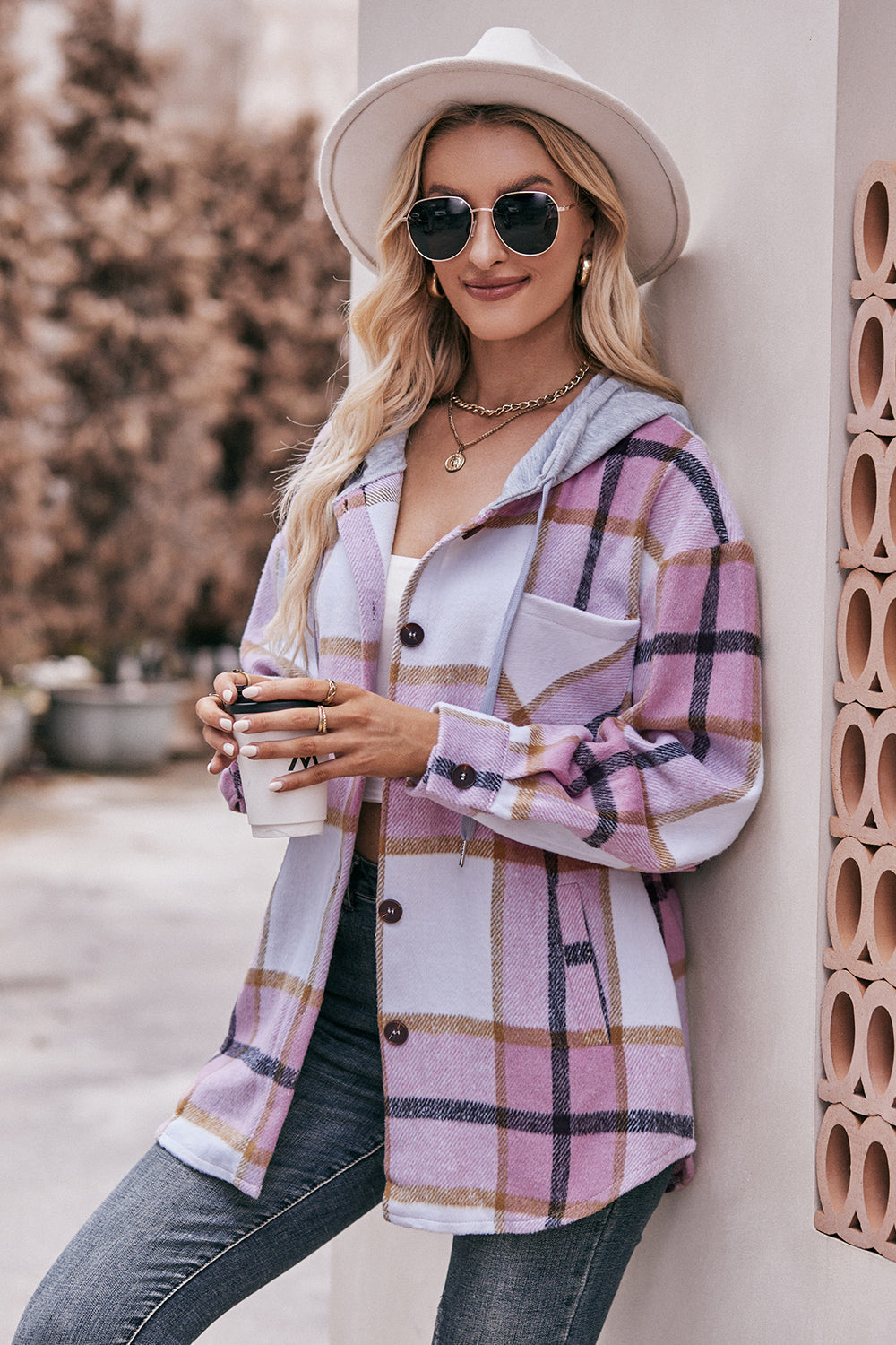 Mandy Plaid Dropped Shoulder Hooded Jacket Trandify Deal
