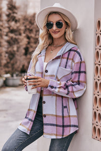 Mandy Plaid Dropped Shoulder Hooded Jacket Trandify Deal