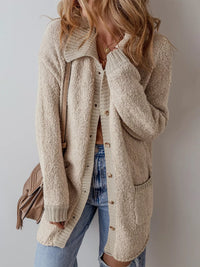 Women's Lightweight Button Up Cardigan with Pockets in beige