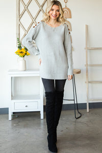 Side Slit Boat Neck Long Sleeve Sweater Trandify Deal