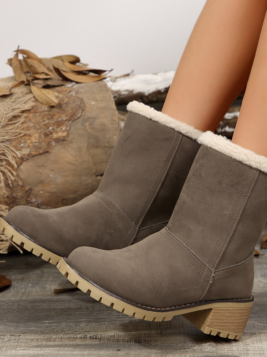 Thermal Fuzzy Block Heel Boots Trandify Deal