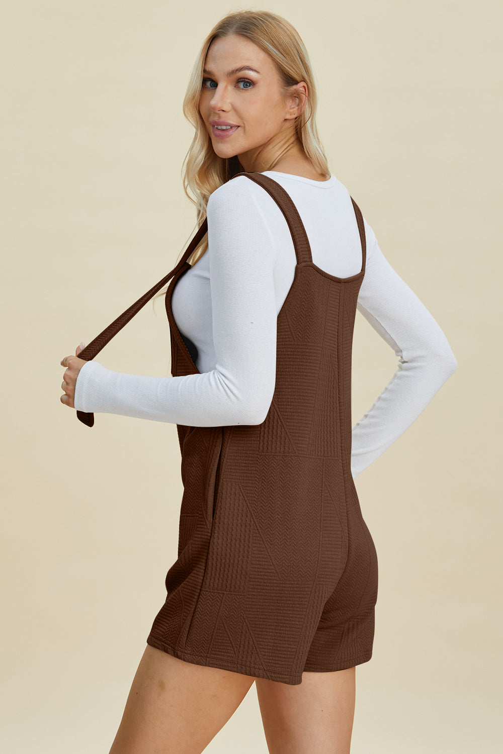 Double Take Full Size Texture Sleeveless Romper Trandify deal